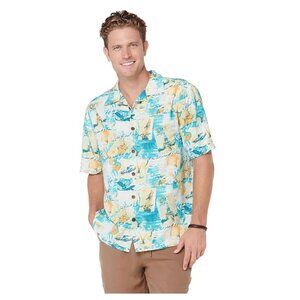 Margaritaville Men’s‎ M Blue Silk Button Up Shirt Mango in Paris Tropical Print